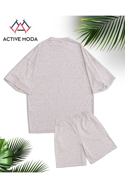 ACTIVE MODA Men's Short Sleeve No Printed Tshirt-Shorts 2-Piece Set Large Size Oversize Cotton