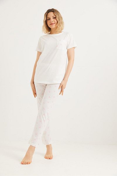 Raneel Kazançlı Alışveriş Set pijama cu mânecă scurtă imprimată alb