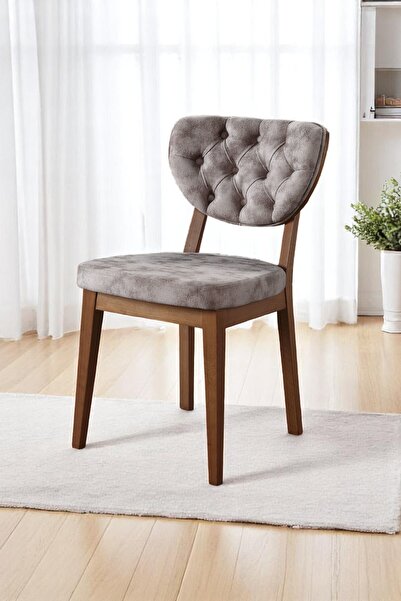 MYMASSA Boston Sandalye - Milas Krem - Kahve Gürgen Iskelet - Salon Sandalyesi / Mutfak Sandalyesi