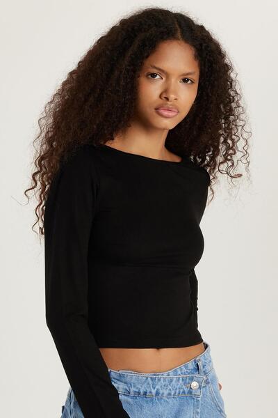 Tudors Kadın Slim Fit Dar Kesim Sırt Detaylı Siyah Bluz