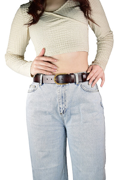 GoDeri %100 Hakiki Deri, Gold Tokalı Bordo Kadın Kot Kemeri 4 Cm=an-byn-12