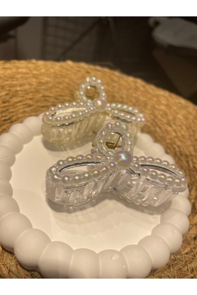 fezzstore İnci Detaylı Şeffaf Fiyonk Mandallı Toka (2’li Set)