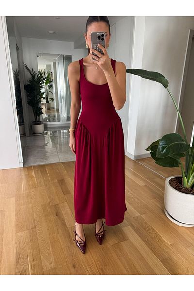 My Blog Rochie cu detaliu în talie roșu Claret - 4815