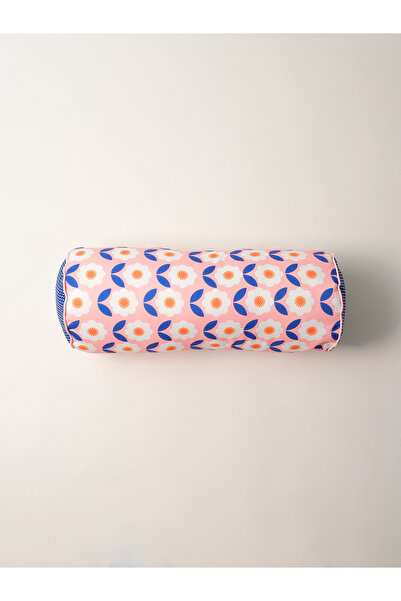 Galia Tasarım Lungo - Pink Cylinder Sausage Roll Pillow with Floral Pattern