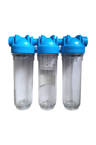 AQUAFLO 10" 3'lü Daire Bina Girişi Su Arıtma Sistemi - (Silifoz, CTO ve Sediment filtre dahil) (3/4" Giriş)