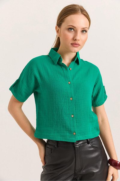 Raneel Kazançlı Alışveriş Muslin soft textured shirt green
