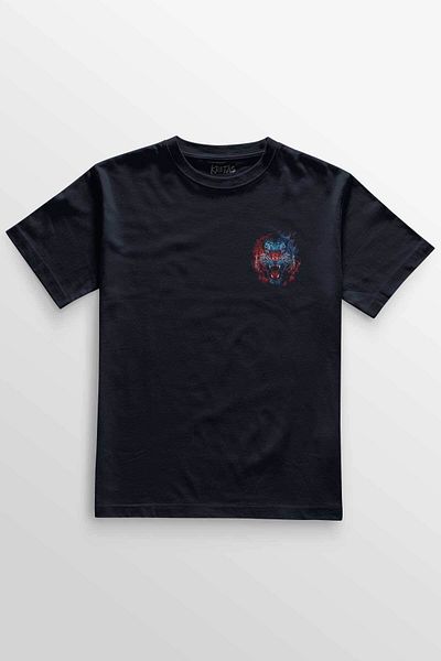 Kretas Μπλουζάκι Unisex Navy Blue Μπλουζάκι με εμπρός εμπριμέ μπλουζάκι Tiger Claret Red Blue Tiger Design