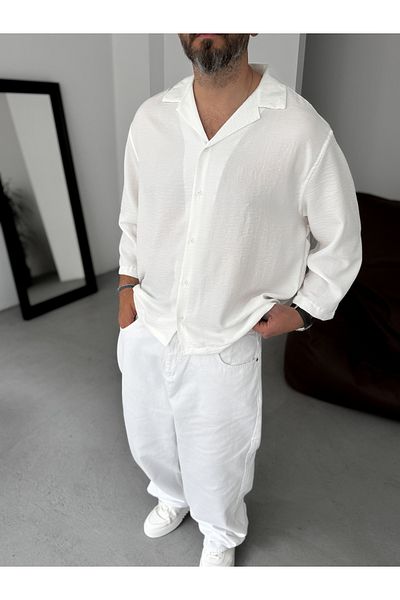 BYBASICMAN White Sofia Fabric Fakir Sleeve Shirt Res-5207