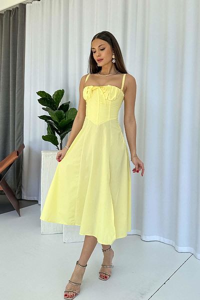 Mine Tan Butik Rochie de damă fără mâneci cu detaliu de dantelă - galbenă