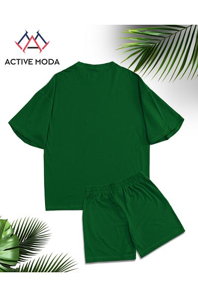 ACTIVE MODA -Men's Short Sleeve No Printed Tshirt-Shorts 2Pcs Set Large Size Oversize Cotton