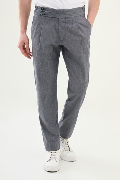 Mcr Straight Slim Fit Elastic Waist Linen Men's Trousers Navy Blue - 38313.25Y