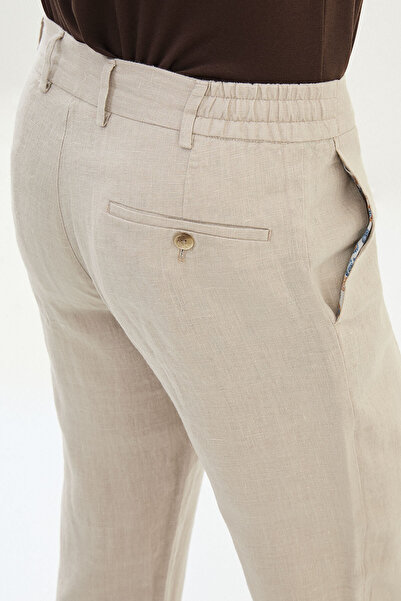 Mcr Straight Slim Fit 100% Linen Men's Trousers Mink - 38300.25Y