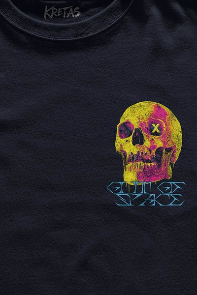 Kretas Μπλουζάκι Unisex Navy Blue Μπλουζάκι με εμπρός εμπριμέ θερμικό κρανίο Y2K έγχρωμο κρανίο