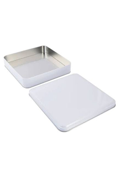 Çemrek Süs Parti Beyaz renk Metal Kare Çikolata Kutusu 20 cm Metal Kutu