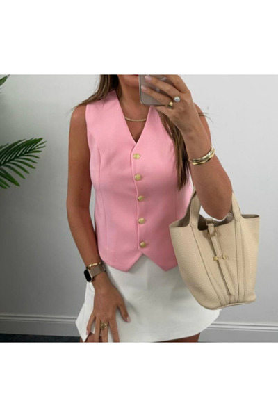 MODA Yelek Pembe Kadın Astarlı Pramium Seri