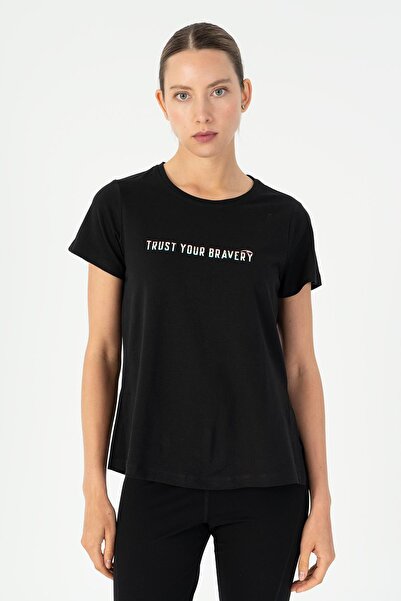 MARATON تي شيرت نسائي عادي برقبة دائرية باللون الأسود