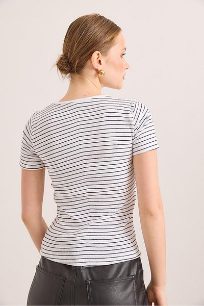 Raneel Kazançlı Alışveriş Collar Detailed Camisole Striped Knitted Blouse White