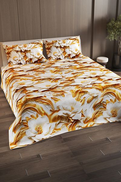 MonoHome Pique Set Cotton Double Jacquard Woven Bedspread Gold