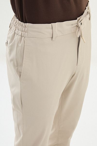 Mcr Ανδρικό παντελόνι μονόχρωμο μπεζ Super Slim Fit με ελαστικό κορδόνι μέσης