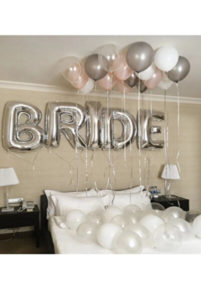 Parti Zamanı Gümüş Bride Folyo Rose Gold Beyaz Gri Şeffaf Balon Set 40 Inç 10...
