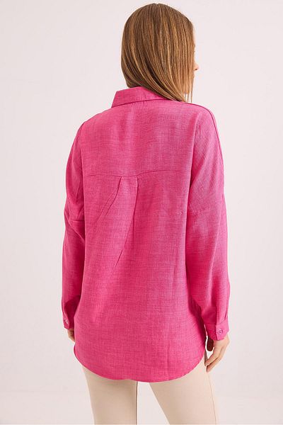 Raneel Kazançlı Alışveriş Stone Embroidered Comfortable Fit Linen Shirt Pink
