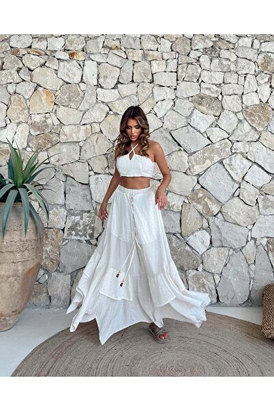 Holly Beez Embroidered Ruffled Lined Summer Seersucker Skirt