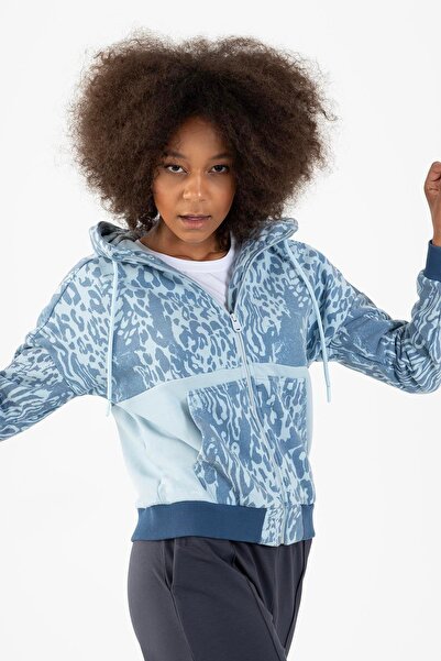 MARATON Comfort Kadın Kapşonlu Uzun Kol Sisli Mavi Tracktop 21450