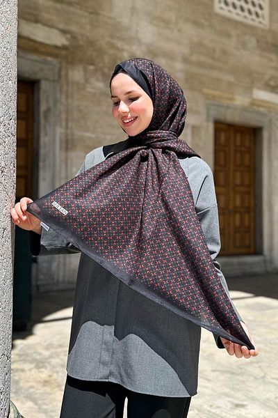 Sultan Eşarp Sultan Fresh Cotton Shawl - Μοτίβο τριφυλλιού - SLF004-03 - Μαύρο, Πλακάκι, Πράσινο