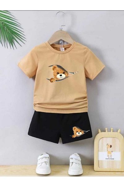 DOCE ELEGANTE Children's Suit with Zipper and Teddy Bear Print
