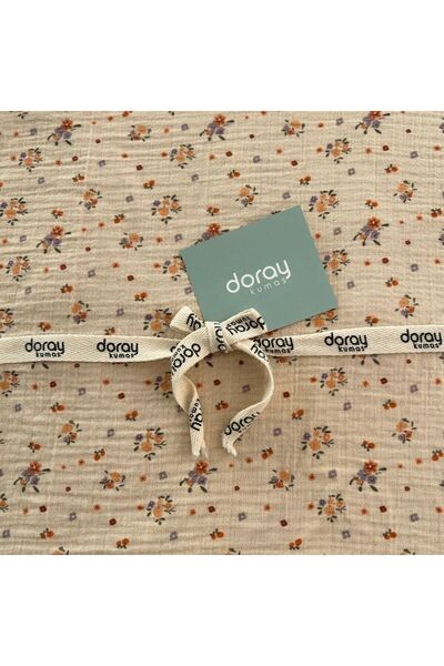 Doray Kumaş Çift Kat Müslin Kumaş / Çıtır Çiçek Desenli Krem Zemin / DRY 221