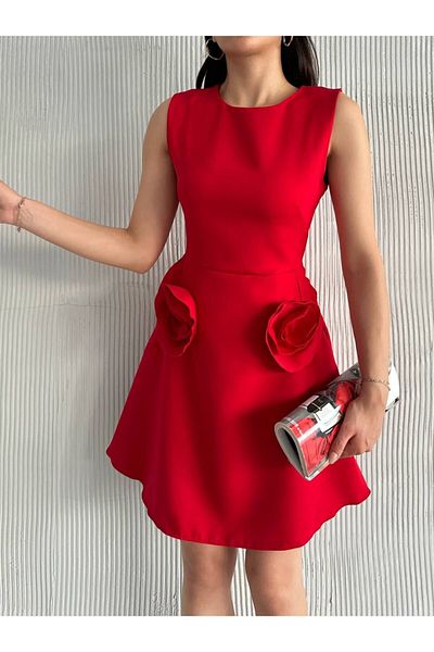Cistern İstanbul Women's Red Rose Detailed Dress