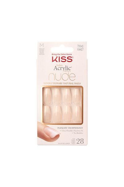 Kiss Kiss Salon Acrylic Nude French Nails Coffin Shape KAN07C