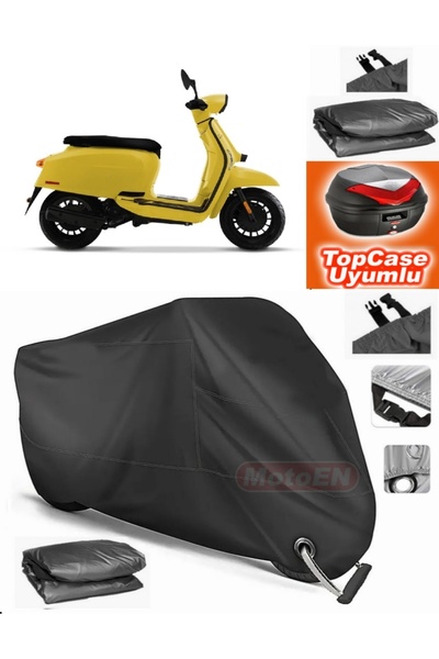 MotoEN قفل أسود متوافق مع Lambretta V50 Special Tarpaulin Topcase Back Bag مت...