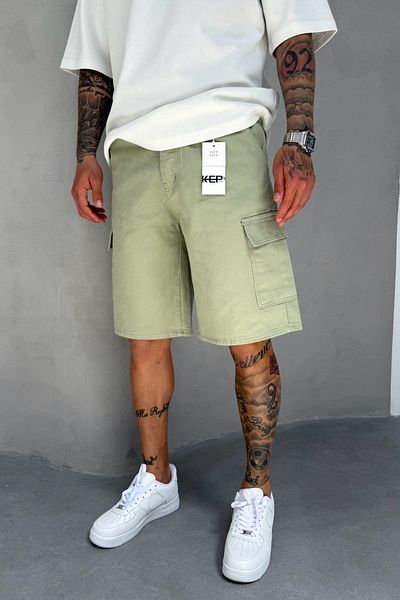MADZEYMODA Green Denim Fabric Men's Cargo Pocket Jean Jeans Shorts Ke-513