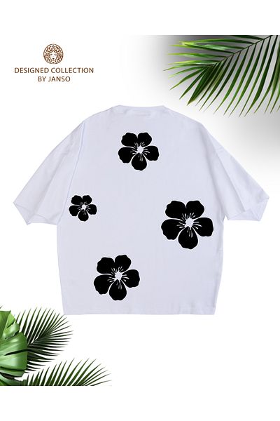 JANSO GROUP - Women's Flower Printed Short Sleeve Tshirt Large Size Cotton