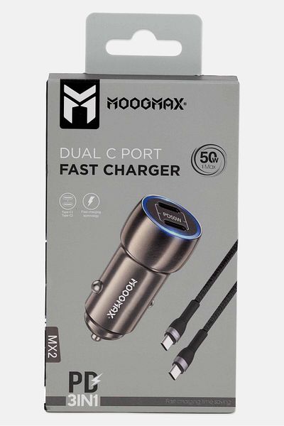 MOOGMAX 50w Pd Fast Car Charger With Cable, Black