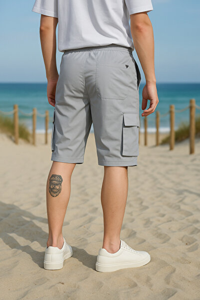 Pobudo Taş Renk Kargo Cepli Paraşüt Kumaş Erkek Şort