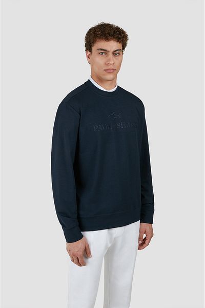 PAUL&SHARK Men's Regular Fit Logo Detailed Round Neck Long Sleeve Cotton Navy Blue Sweatshirt 25411881 -050