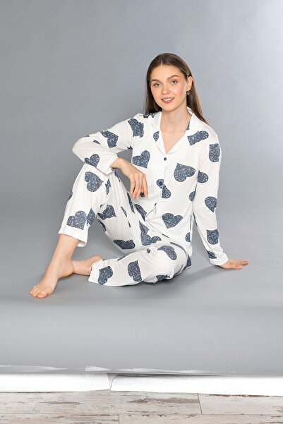 Bordomix Жіночий літній піжамний комплект з довгими рукавами та ґудзиками спереду 790-71