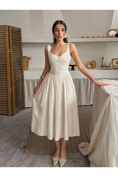 Coral Thick Strap Dress Beige