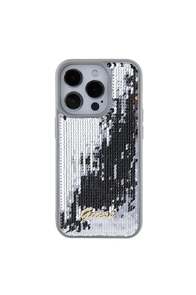 Guess Husa pentru iPhone 15 Pro Max, Sequin Script Metal, Gri