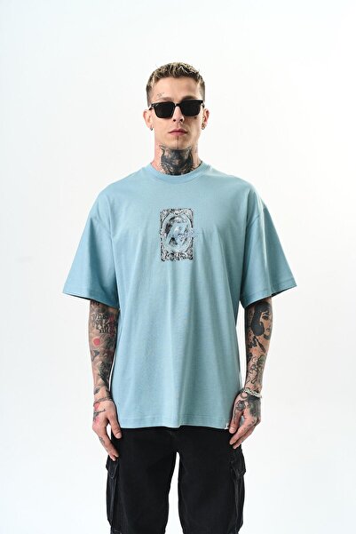 Respire Чоловіча футболка Oversize з принтом, блакитна