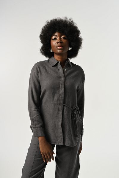 Orfeo Negro Women's 100% Linen Shirt with Front Tie Detail