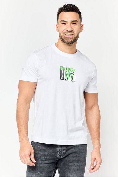 Esprit Men Crew Neck Short Sleeve Brand Logo T-shirts, White