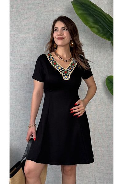 MRA Fashion Women's Combed Cotton Fabric Floral Patterned Embroidered Dress