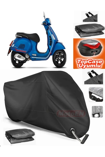 MotoEN Black Lock Compatible Vespa Gt 200 Tarpaulin Topcase Rear Bag Compatib...
