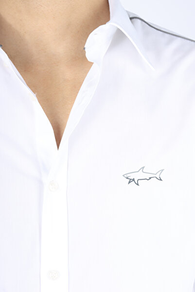 PAUL&SHARK Men's Regular Fit Long Sleeve White Shirt with Stripe Pattern on the Shoulders 25413515 -010
