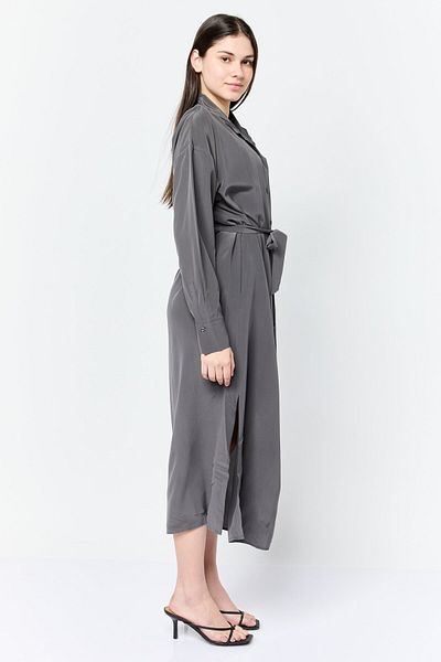 Esprit Women Solid Casual Shirt Dress, Dark Charcoal