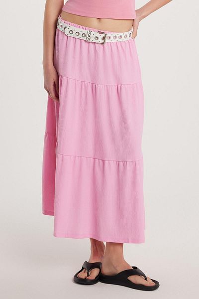 Tudors Women's Regular Fit Cotton Plain Pink Skirt
