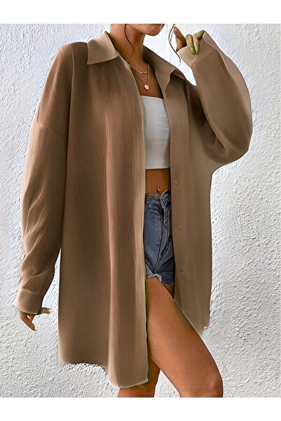 MOONBULL Women's Oversize Wrapped Linen Blend Shirt